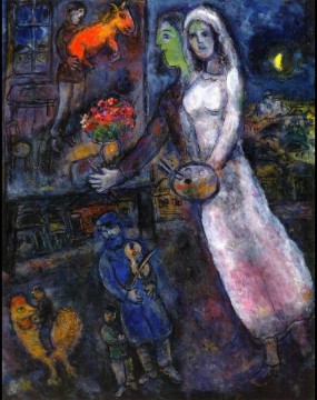 Marc Chagall Painting - Los recién casados y el violinista contemporáneo Marc Chagall